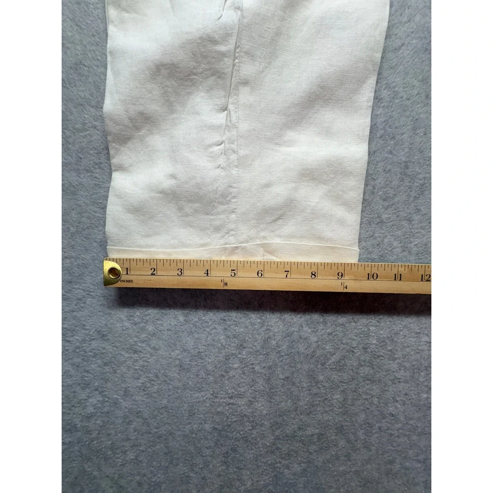 Metafuori New York Mens 36 Cream Linen Cotton Pleated Cuffed Trousers Pants
